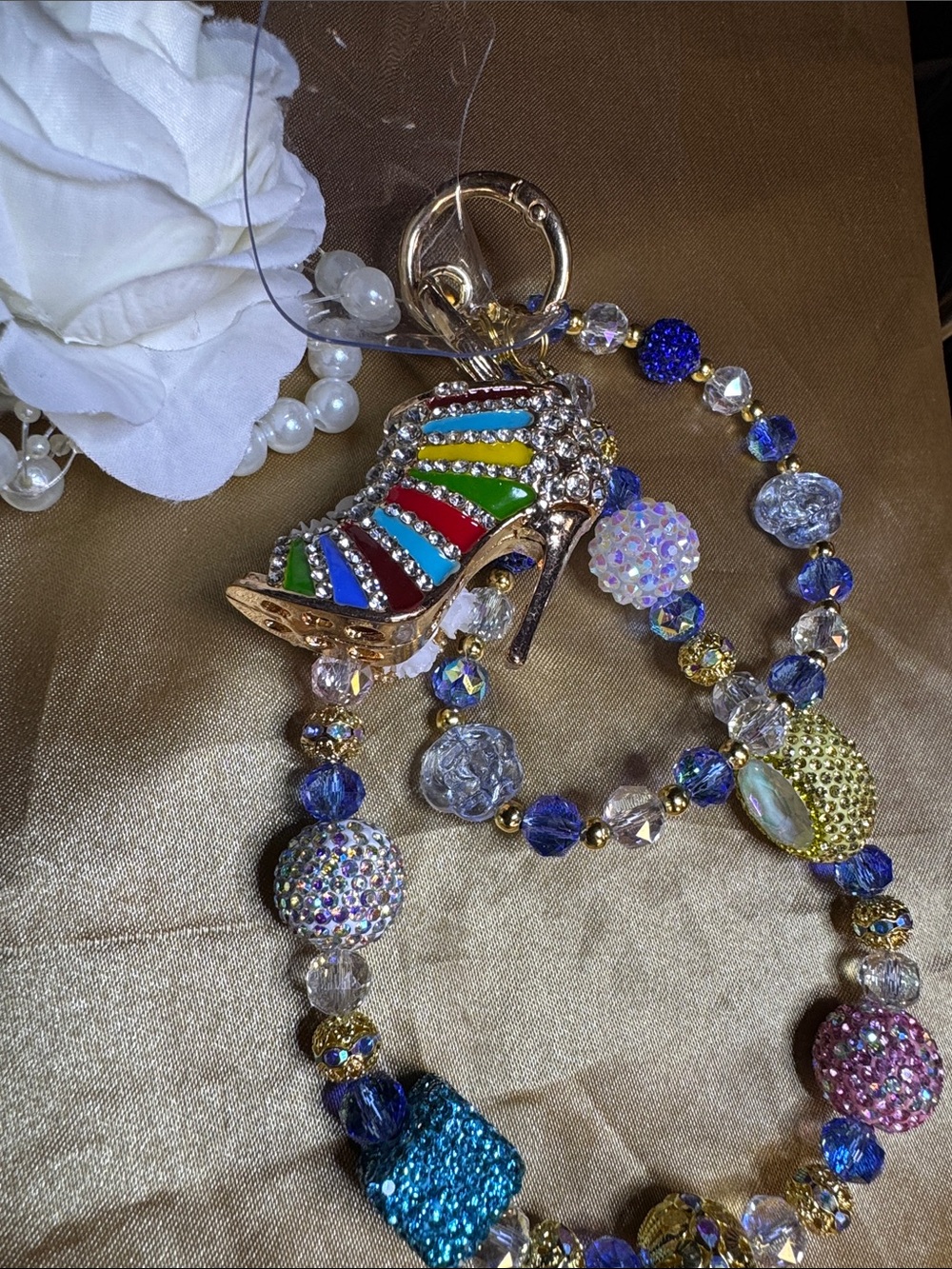 Multicolor Beaded High Heel Charm Keychain-Purse Chain